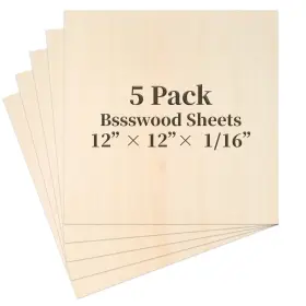 Mowpog -12x12x1/16 Balsa Wood Sheet 5 Pack Plywood Sheets Basswood 12x12x1/16 Inch Unf