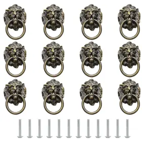 Qzd008 Murtenze 12 Pieces Antique Lion Head Cabinet Knobs Ring Pulls Bronze