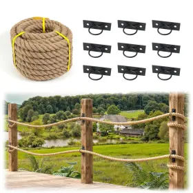 Muzata 726084228788 50ft Adjustable Jute Complete Rope Railing Kit - Easy Install With User Guide