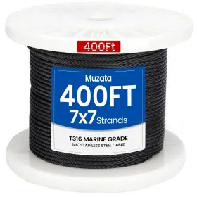 Hsl-0851 Muzata 400 Ft 1/8 Inch Black Stainless Steel Cable Railing System 400ft