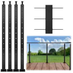 Post-4p Muzata Mzz1429 4pack Black Cable Railing Post 42 Inch X2 Level