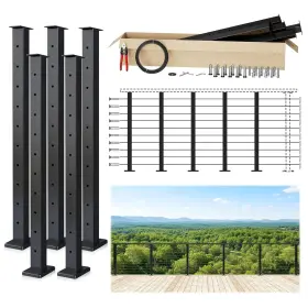 Muzata Mzz2237 16-20ft Modular Black Cable Railing Kit 36 Inch 5 Level Post