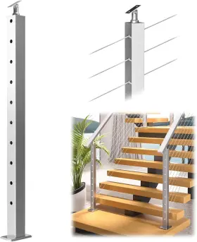 Mzz899 Muzata Stair Post 36 Inch X2 Fit For 25-35 - Angle Drilled Silver