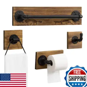 Mygift B07y5kvq9z 4-piece Bathroom Hardware Set Toilet Paper Holder Burnt Wood And