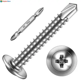 410hszw-silver-m4.2-32-200ps Mywish 200pcs #8 1-1/4 Inch Self Tapping Screws For Sheet Metal 410 Stainless Steel Trus
