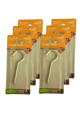 N100-170 National Hardware #4 X 3-7/8 Inch Zinc Plated Hook Light Duty 60 Lbs Max 6 Pack