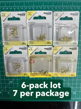 N118-752 National Hardware 6-pack 7/pc Bright Brass Mini Screw Eye Bolts 11/16 Inch