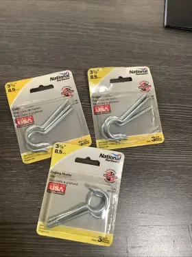 N120-816 National Hardware Lot Of 3 3ct Zinc Plated Steel #6 Ceiling Hook 3-3/8 Inch Nos