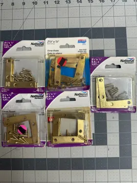 N190-884 National Hardware Nos 5-pack Lot 4/pc Corner Braces 2.5 Inch X 1/2 Brass