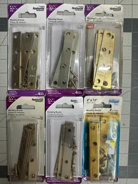 N191-056 National Hardware 6-pack Lot 4/pc Satin Brass Mending Brace 4ftft X 5/8ftft