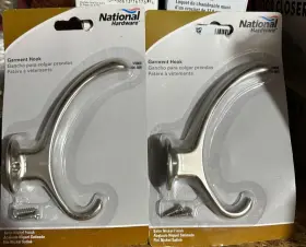 N806-808 National Hardware New 2-pack Lot Satin Nickel Garment 5 Inch Hook