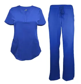 Natural Uniforms 854002854150 Womens Ultra Soft Y-neck Scrub Set 8200-9200 True Royal Blue