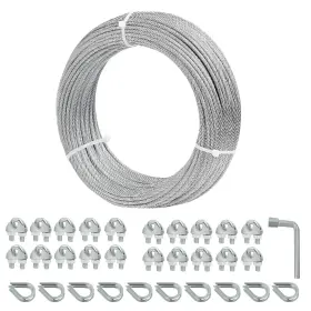 Anmeiji-dux-rope-3-100 Nobrand 1/8 Inch 7x7 Steel Cable 100ft With Clamp&thimble For Fence Anchor