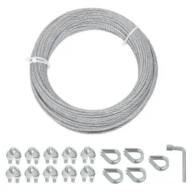 Anmeiji-dux-wire-3-50 Nobrand 1/8 Inch Galvanized Steel Cable With Clamp And Thimble 7x7 Strand 50ft