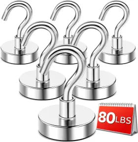 E25-6p Nobrand Magnetic Hooks Heavy Duty 80 Lbs Neodymium For Hanging Pack Of 6