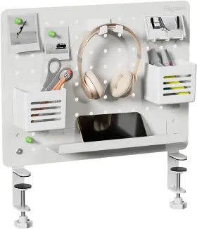 Hw1015wh Nobrand Clamp-on Metal Pegboard With 10 Accessories 16.5 Inch X12.6 White