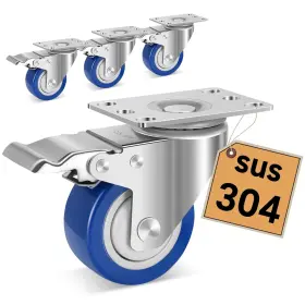 Lj-lbxg-3in Nobrand 3 Inch Steel Caster Wheels With Brake 4pc Heavy Duty Set