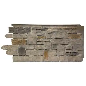 100145005 Novik Faux Stone Siding Novikstone Ac Artisan Cut 20.3 Inch X 45 In Fossil