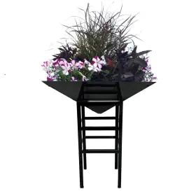 4040bl Paragon Geometric Metal Planter With Large Stand Black