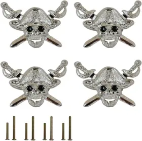 Paxar 616814027128 Skull Cabinet Knob 4 Pcs Ancient Single Hole Handle For Silvery