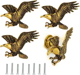 Paxar 616814027524 Eagle Cabinet Knob 4 Pcs Retro Animal Single Hole Handle Furniture Door Gold