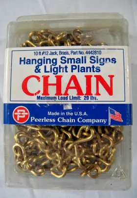 4442810 Peerless Chain 10ft #12 Jack Brass #4442810 Hanging Small Signs Light Plants