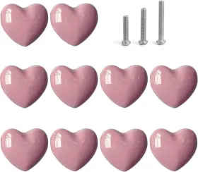 Perphin 718893072669 Ceramic Drawer Knobs Heart Shape Cabinet Dresser Pulls Handles 10 Pack Pink