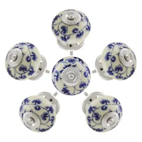 Piutouyar220623-0005 Piutouyar 6pcs Vintage Ceramic Cabinet Knobs Floral Hand Blue And White