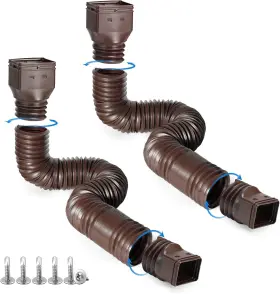 Plusgutter 445023139192 Brown 2-pack Rain Gutter Downspout Extensions Flexible Drain Extender