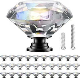 9409 Pozean Crystal Cabinet Knobs 30pack 1.57inch 40mm Clear-black