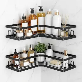 Purezon 745857178068 2 Pack Corner Shower Caddy Black Organizer Adhesive Bathroom Shelves