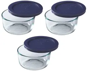 7200 Pyrex 705911704138 2-cup Glass Bowl And 7200-pc Dark Blue Lid 3-pack - Made In Usa
