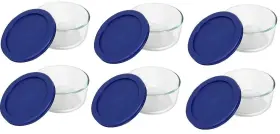 Synchkg060409 Pyrex 7200 2-cup Glass Bowl And 7200-pc Dark Blue Lid 6-pack - Made In Usa