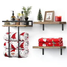 B0f4p45gz4 Qhmchldz Wall Mounted Towel Rack And Floating Shelf - 16 Inch Carbonized Solid Wood Bathroom
