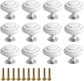 G1hrjjj017108 Qiveno White Kitchen Ceramic Cabinet Knobs 12 Pack Vintage Round 12pack