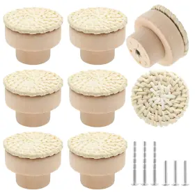 Gb240510-102 Qjaiune 12 Pack Rattan Dresser Knobs Boho Cabinet Beige Color -