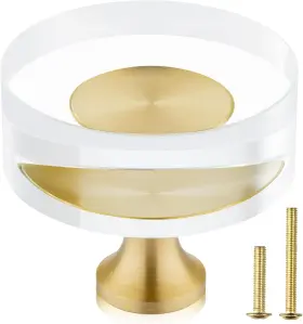 0953 Qogrisun 2-pack Brass Crystal Cabinet Knobs Glass 1-1/4-inch Round