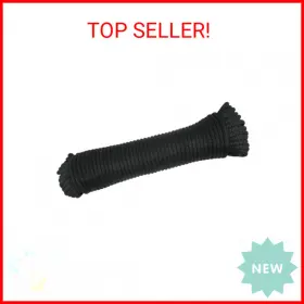 Quality Nylon Rope 804879532972 1/4 Inch Black Dacron Polyester - 100 Foot Hank Solid Braid Industrial