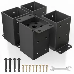 Post04 Qzer 4 Post Base Inner Size 3.5 Inch X3.5 Deck Brackets Heavy Duty Metal Bl