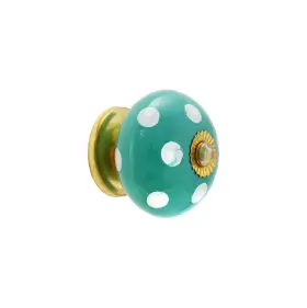 Dkb-016-p04 Rasiya Art Cabinet Knobs For D 1.5 X L 2.5 Inches Turquoise Polka Dot