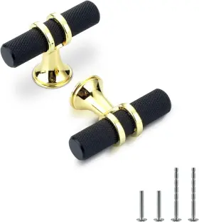 Ls6854bk Rergy Gd-16 #units-zm-us 16 Pack Knurled Black Cabinet Knobs T Matching Knob And Gold