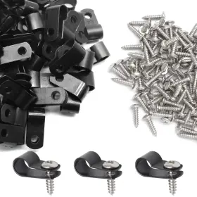 Cable-ties20251500 Rierdge 100 Pcs 1/3 Inch Black Nylon Screw Mounting R-type Cable Clip Wire Clamp 8.4