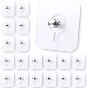 Rindion 710917563795 Adhesive Wall Hangers 35pcs Transparent No Nail Picture Hooks 11lb