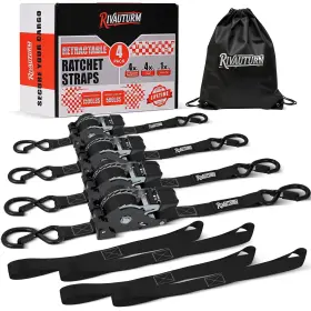 Rkyl03bl Rivauturm Heavy Duty Retractable Ratchet Straps 4 Pack 1 Inch X 12 Feet 500lb Break