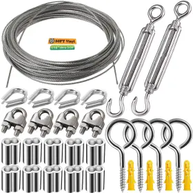 Roxanned 770807316436 1/16 Wire Rope Kit Vinyl Coated Aircraft Cable 7x7 Strand Core With Turnbuckl