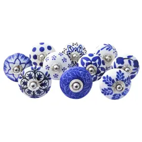 Sknob002 Royal Kraft Vintage Blue Hand Painted Ceramic Pull Knobs Set Of 10