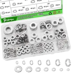 P-q-040 Ruibapa 041-1 360 Pcs Flat Washer And Spring Lock Washers Sae-360pcs Silver