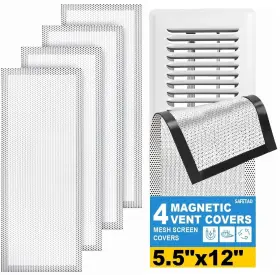 Safetao 760754969960 4 Pcs White Magnetic Vent Covers-5.5x12 Air Covers With Mesh Sc