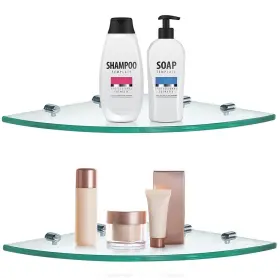 Sanbege 616430910392 2 Pcs Tempered Glass Corner Shelf With 8 Brackets 9.5 Inch X Floating Showe