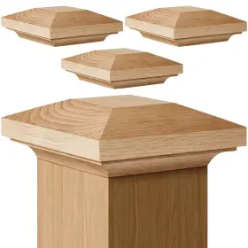 Cha-sasylvia-1413 Sasylvia Wood Newel Post Flat Peak Red Oak Cap Mounting Kit 4 Pcs For 3 Inch Posts